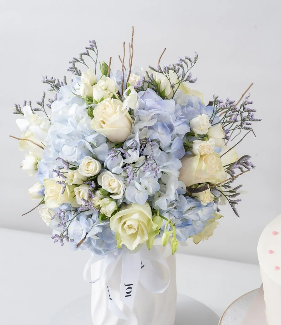 Azure Garden Flower Arrangement & Baby Gender Reveal Cake Bundle