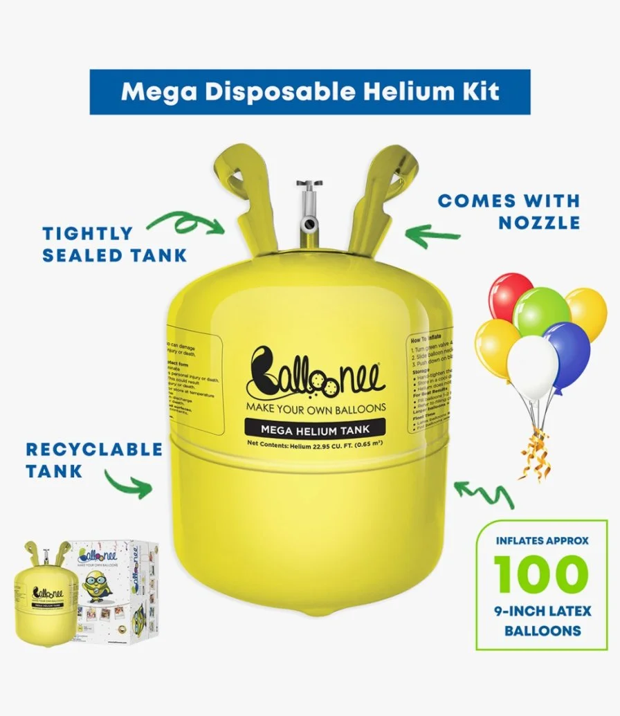 Portable Disposable Helium Tank Balloon Kit - Pack Of 2 With 100 Balloons  (Multicolor 9 Inch Latex Balloons) Perfect For Celebrations, Events
