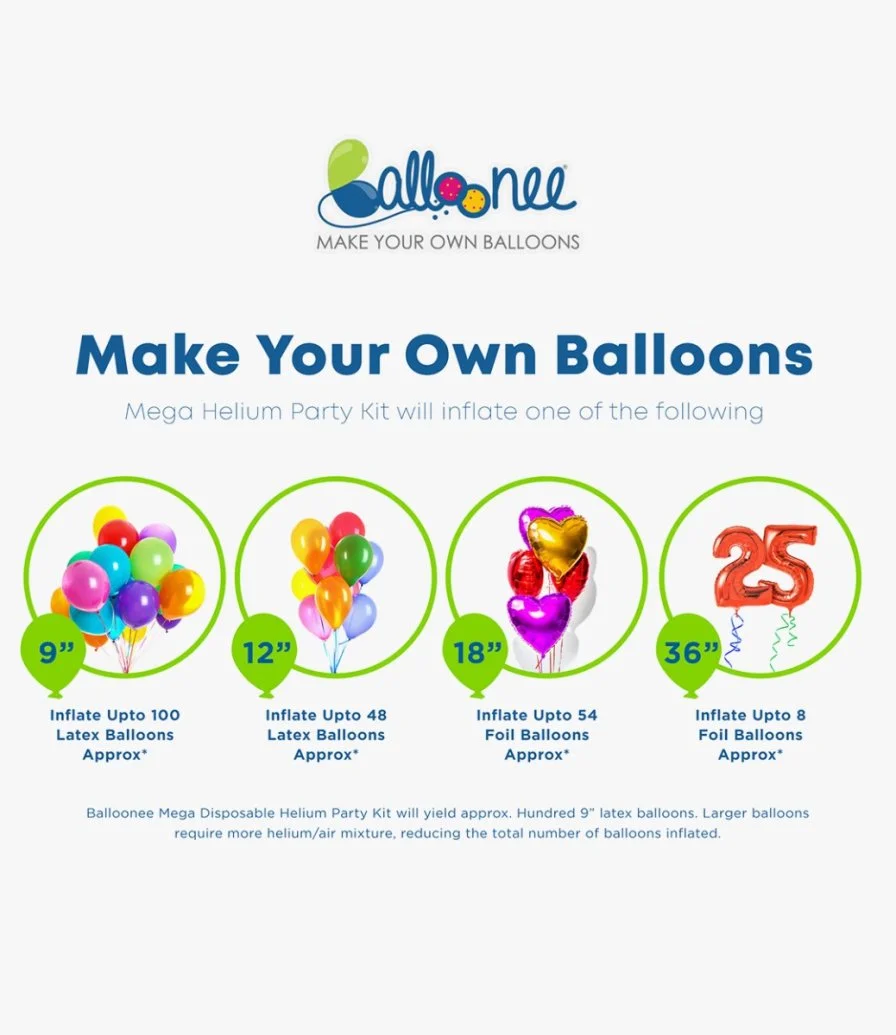 Balloonee Mega Disposable Helium Party Kit – (100 Balloons)