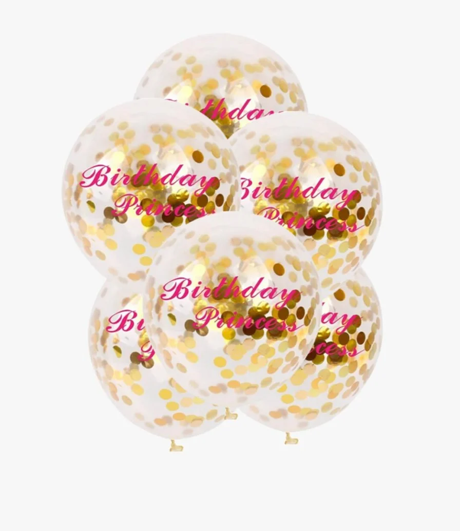 Birthday princess gold confetti balloon