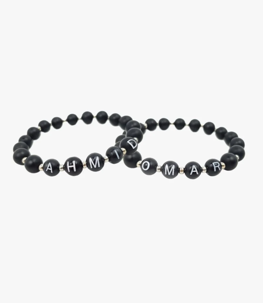 Black Beads with Customizable Name Bracelet by Mecal