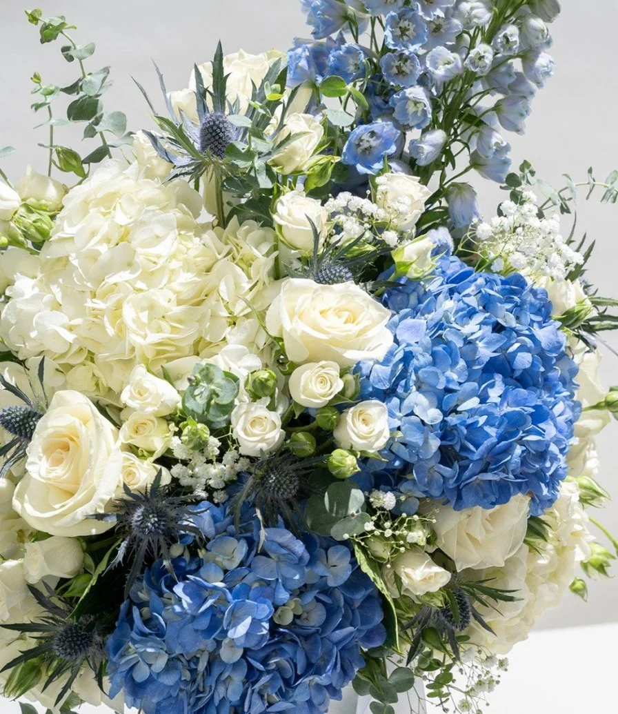 Blue and White Floral Harmony Flower Arrangement