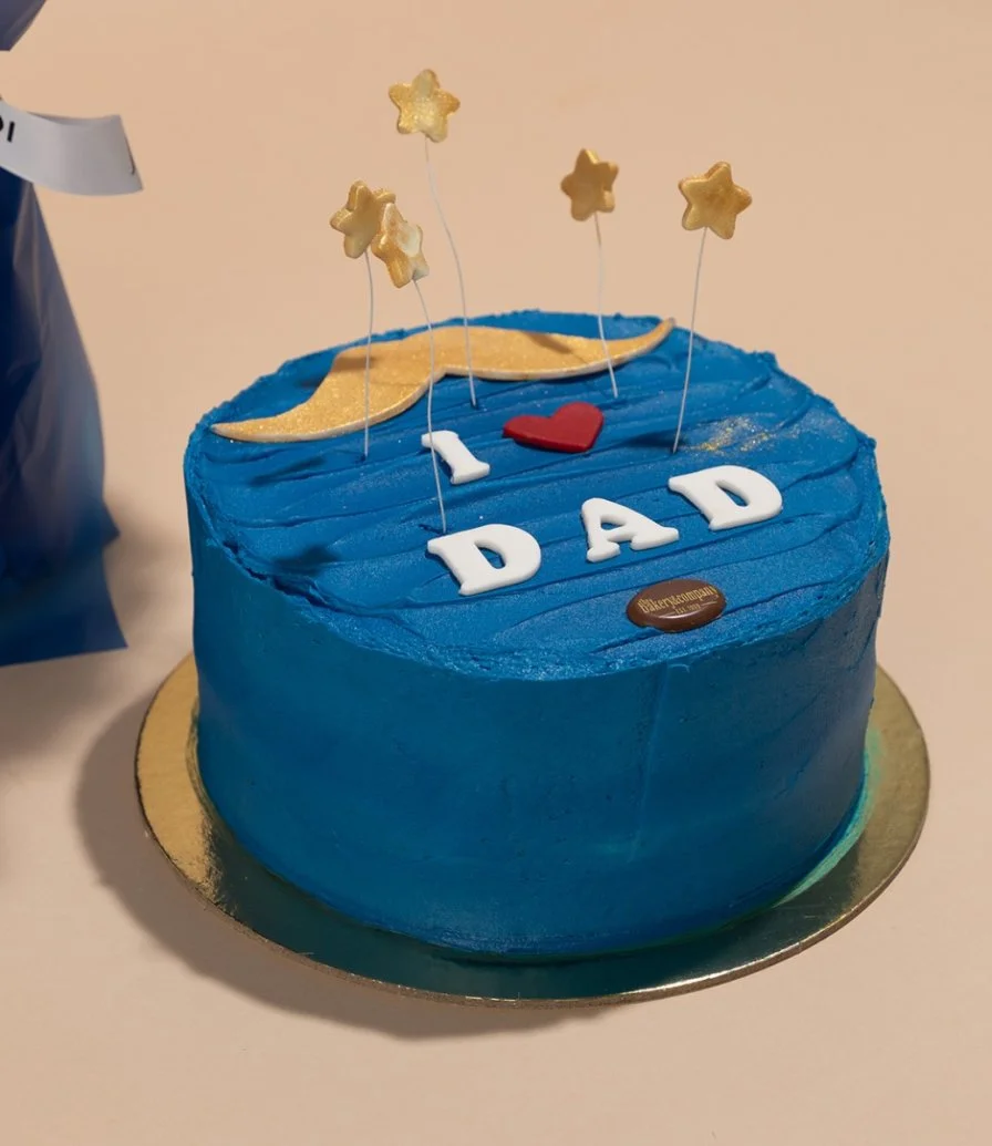 Blue Gypsophilia Hand Bouquet with Love Dad Cake by Bakery & Company