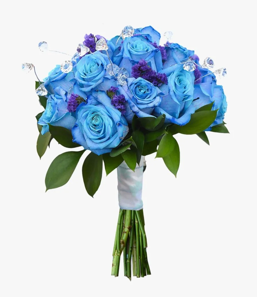 باقة زهور يد باللون الأزرق