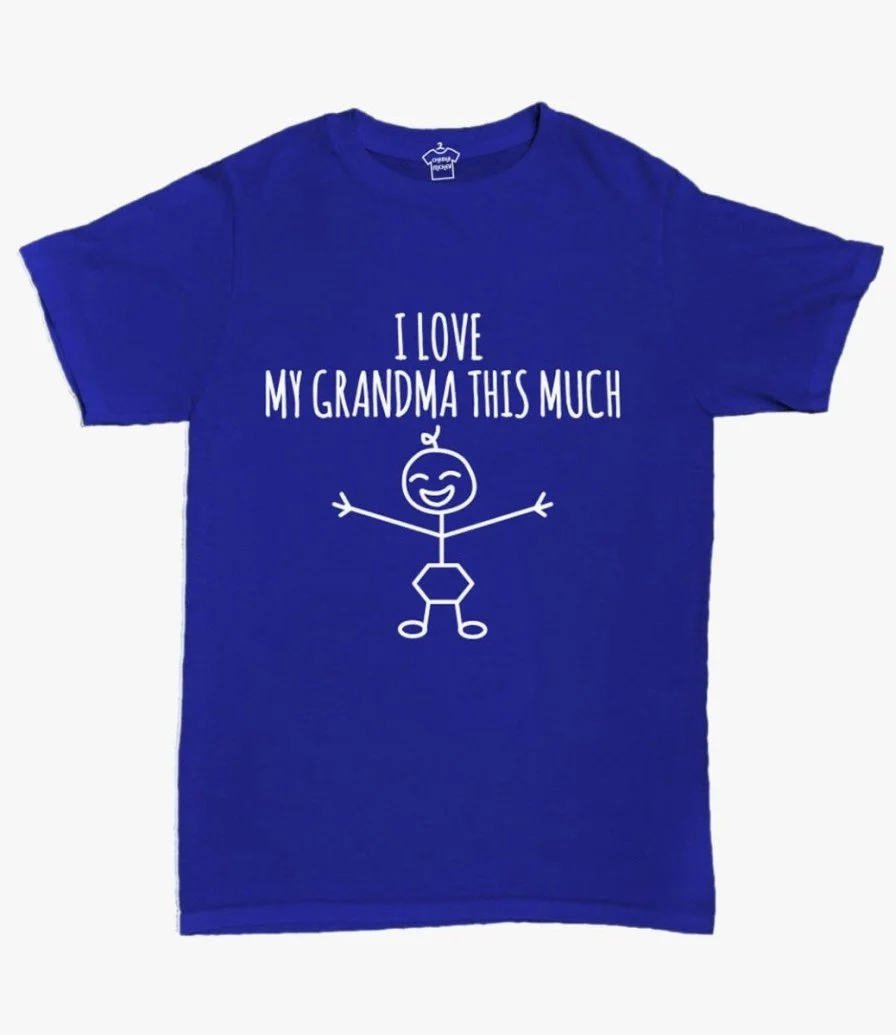 Blue T-shirt with I Love My Grandma This Much Print by Fay Lawson