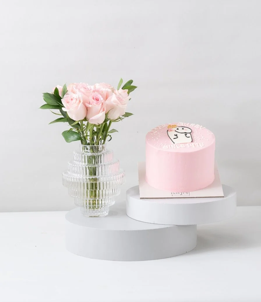 Blushing Grace Flower Arrangement & Drama Queen Flork Cake