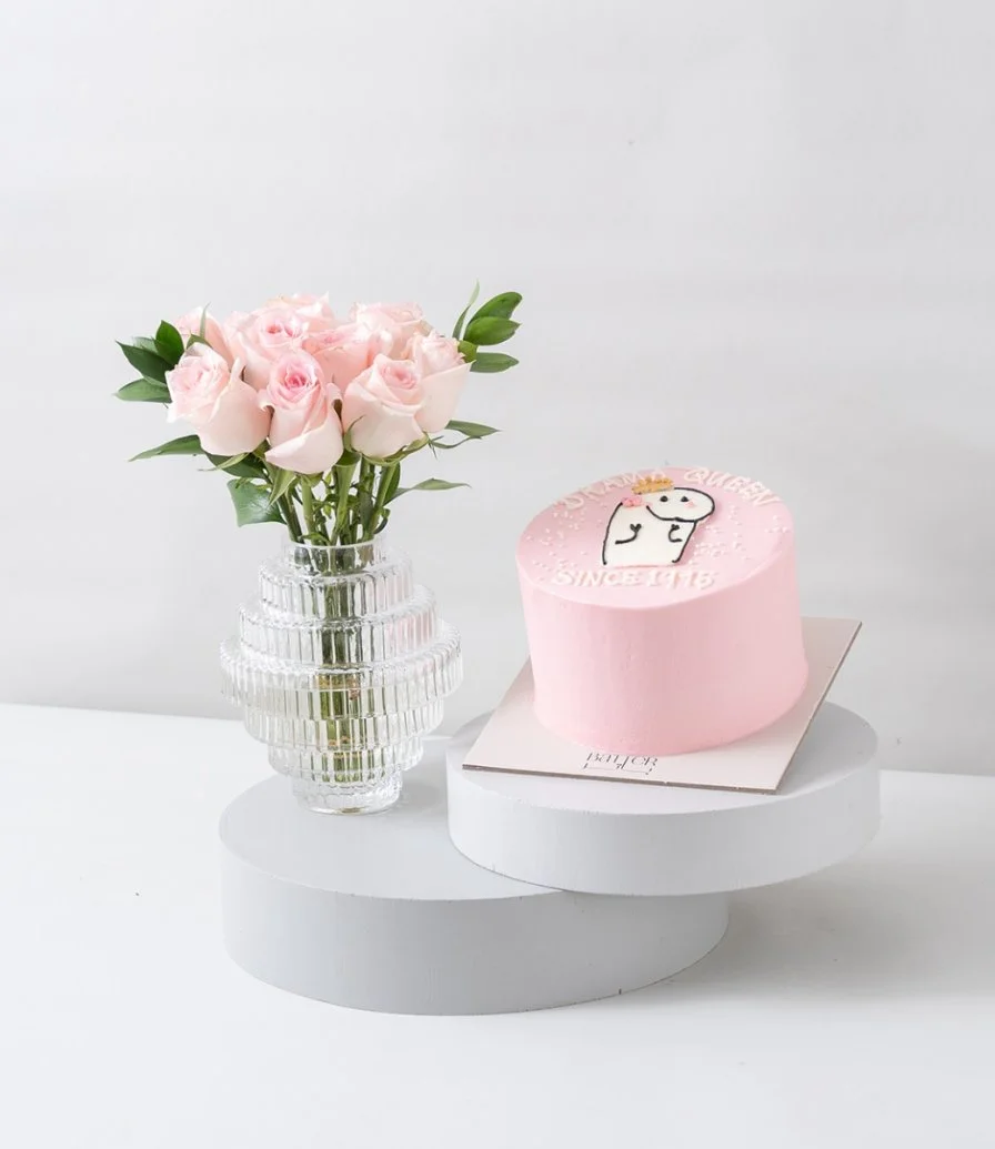 Blushing Grace Flower Arrangement & Drama Queen Flork Cake