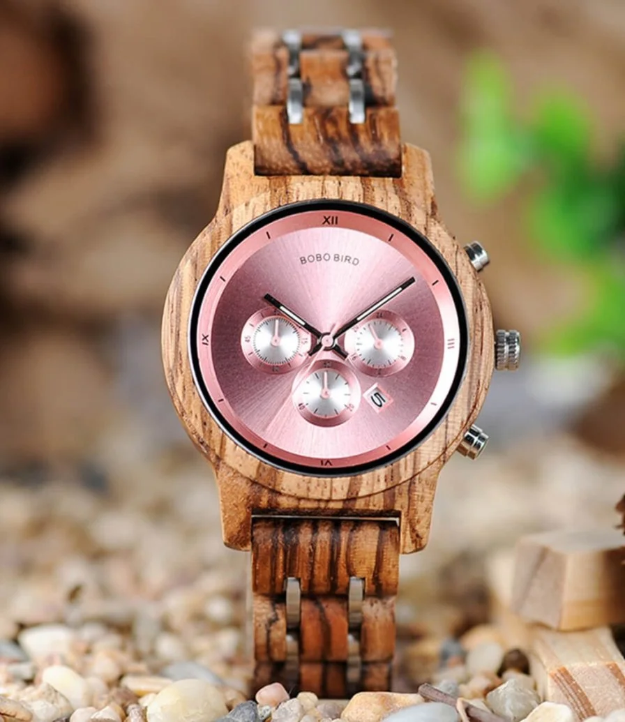 ساعة بوبو بيرد الخشبية -زهري