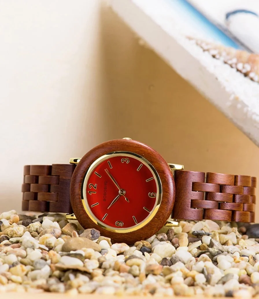 ساعة بوبو بيرد الخشبية -احمر