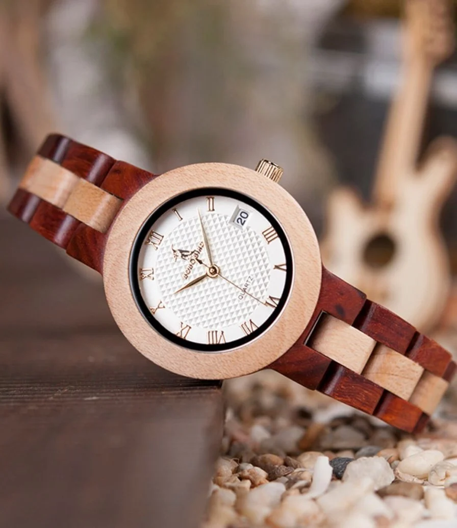 ساعة بوبو بيرد الخشبية -احمر مع بيج