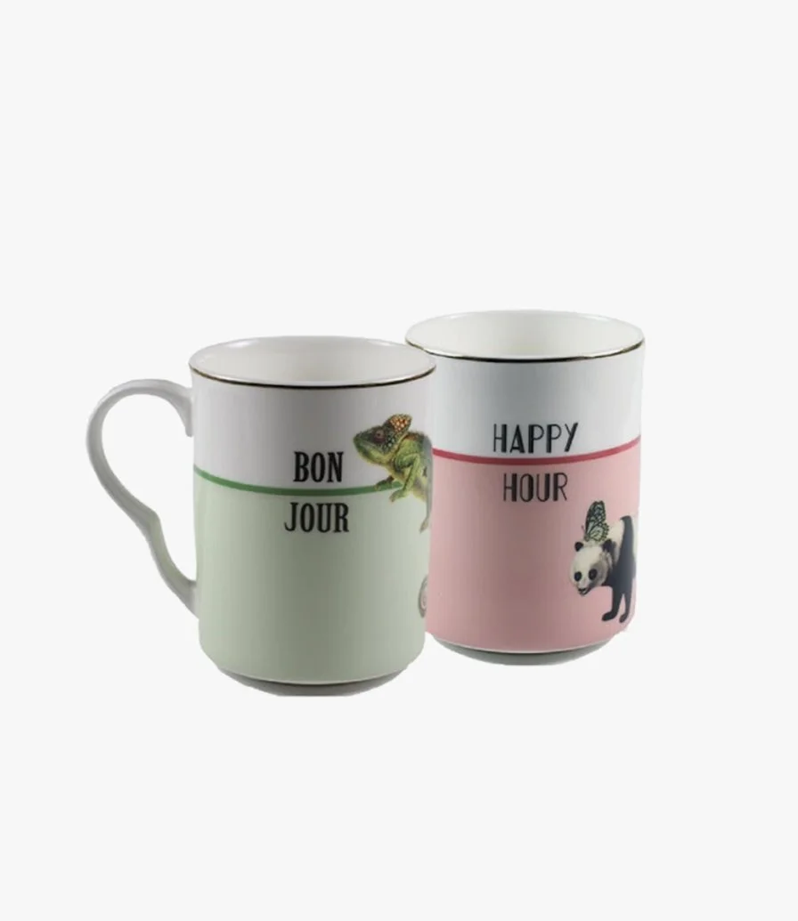 Bonjour & Happy Hour Mugs by Yvonne Ellen