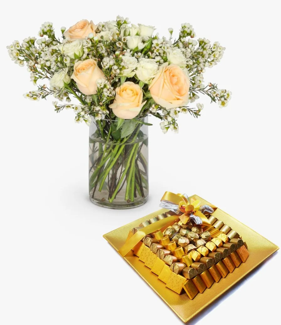 Golden Chocolate & Flowers Gift Bundle