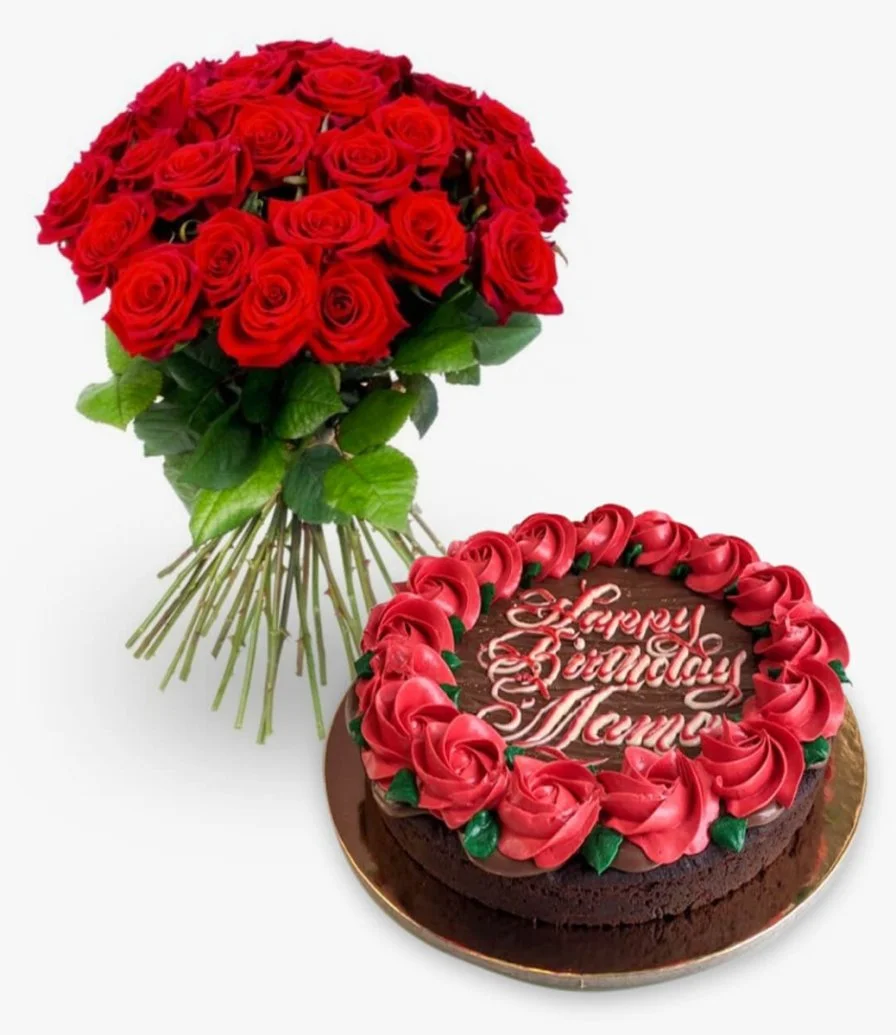 Flowers & Roses Birthday Cookie Cake Bundle