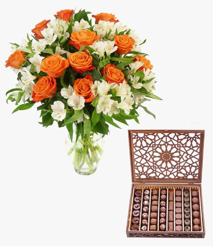  باقة هدايا شوكولاتة وزهور