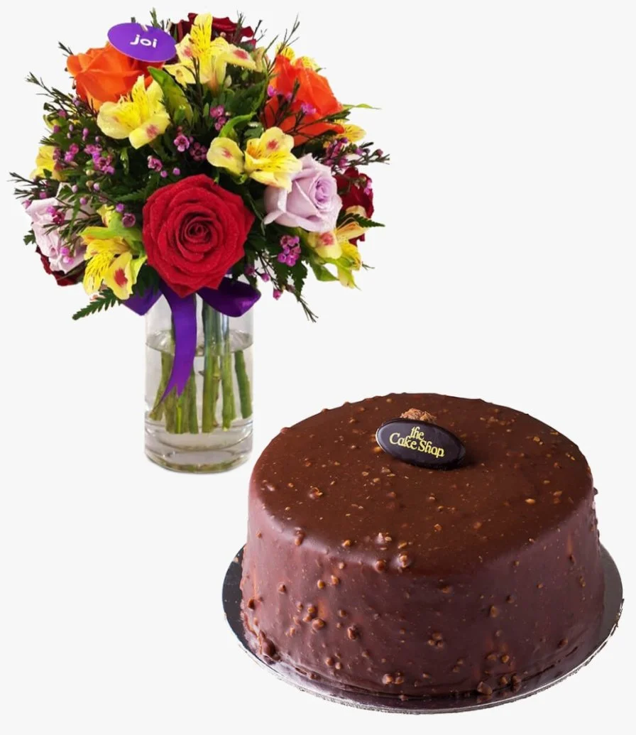 Ferrero Rocher Cake & Flowers Gift Bundle
