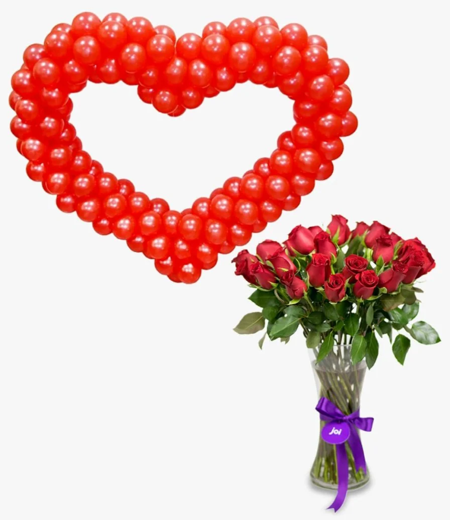  Flowers & Heart Shape Balloons Gift Bundle