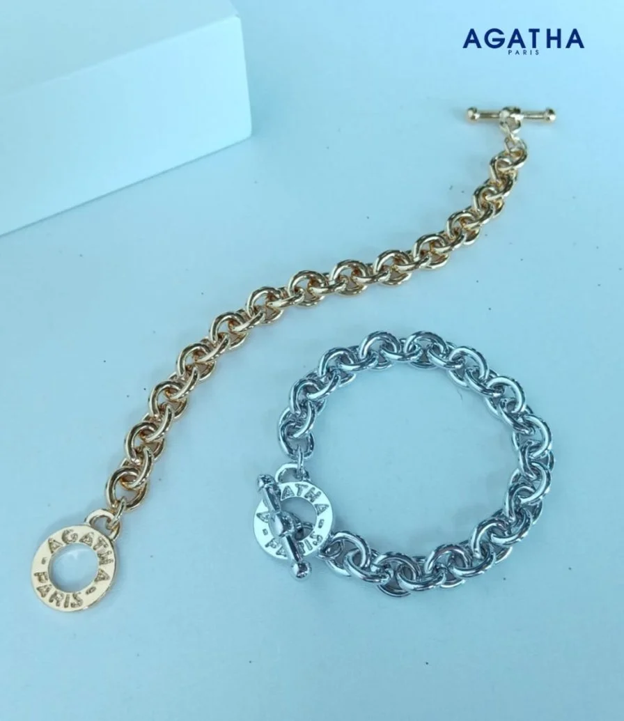 Cable Silver Chain Bracelet Toggle Cz