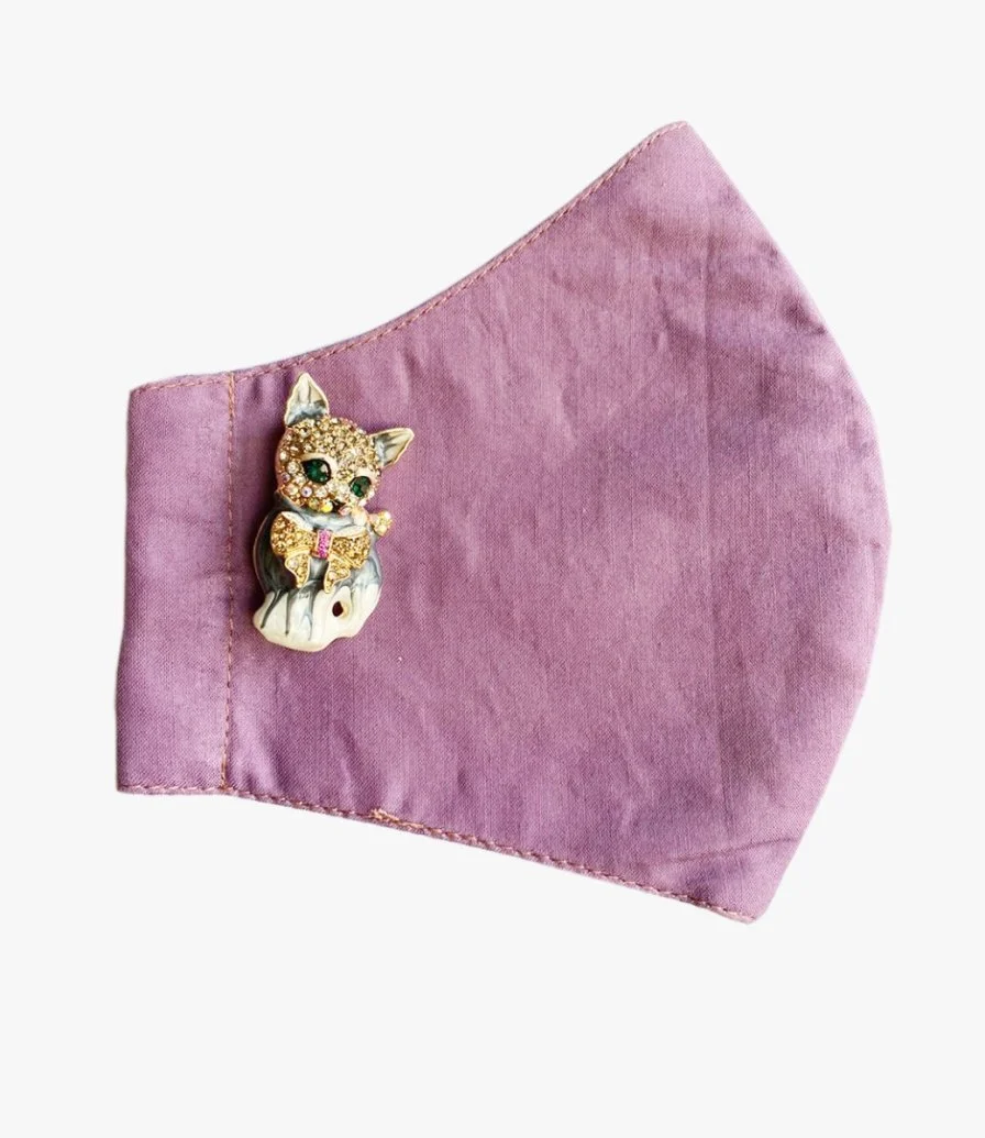 Cat Brooch Pink Face Mask by Dmask