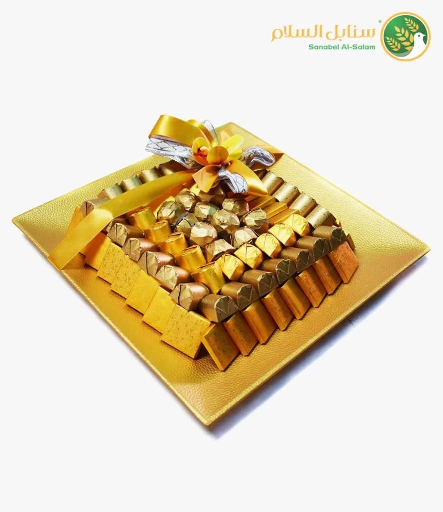 صندوق شوكولاتة ذهبي من سنابل السلام