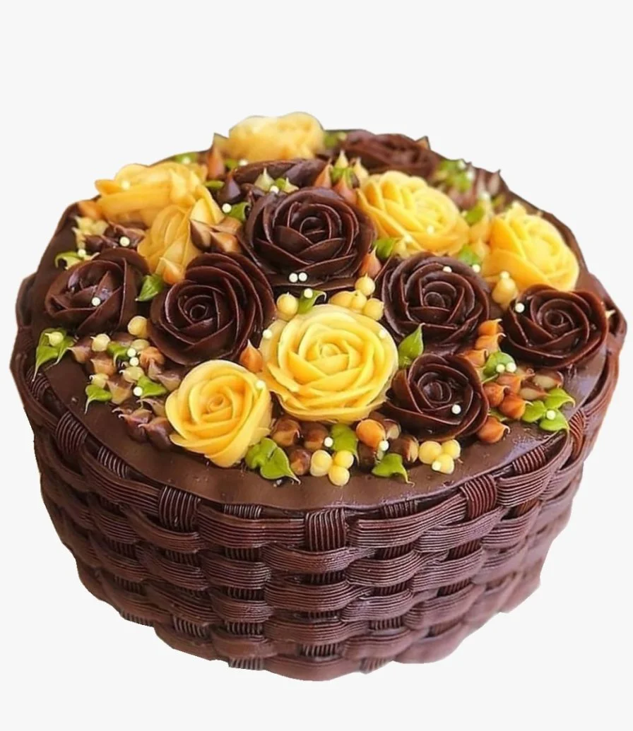 Chocolate Cake with Yellow Flowers