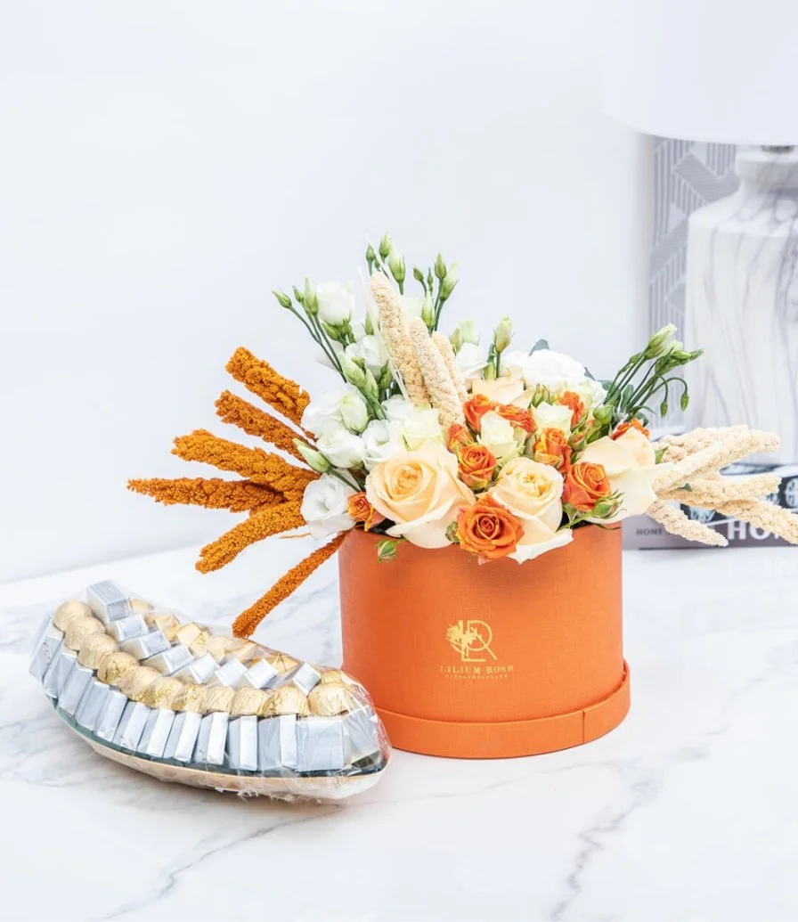 Chocolate Tray by Bateel with Flower Box Bundle
