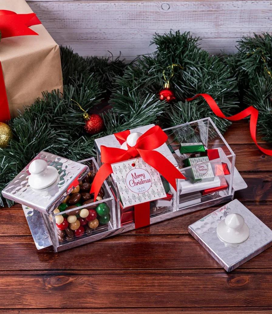 Christmas Chocolate and dragee Assortment  in a Set of 3 Acrylic Boxes by Lilac 