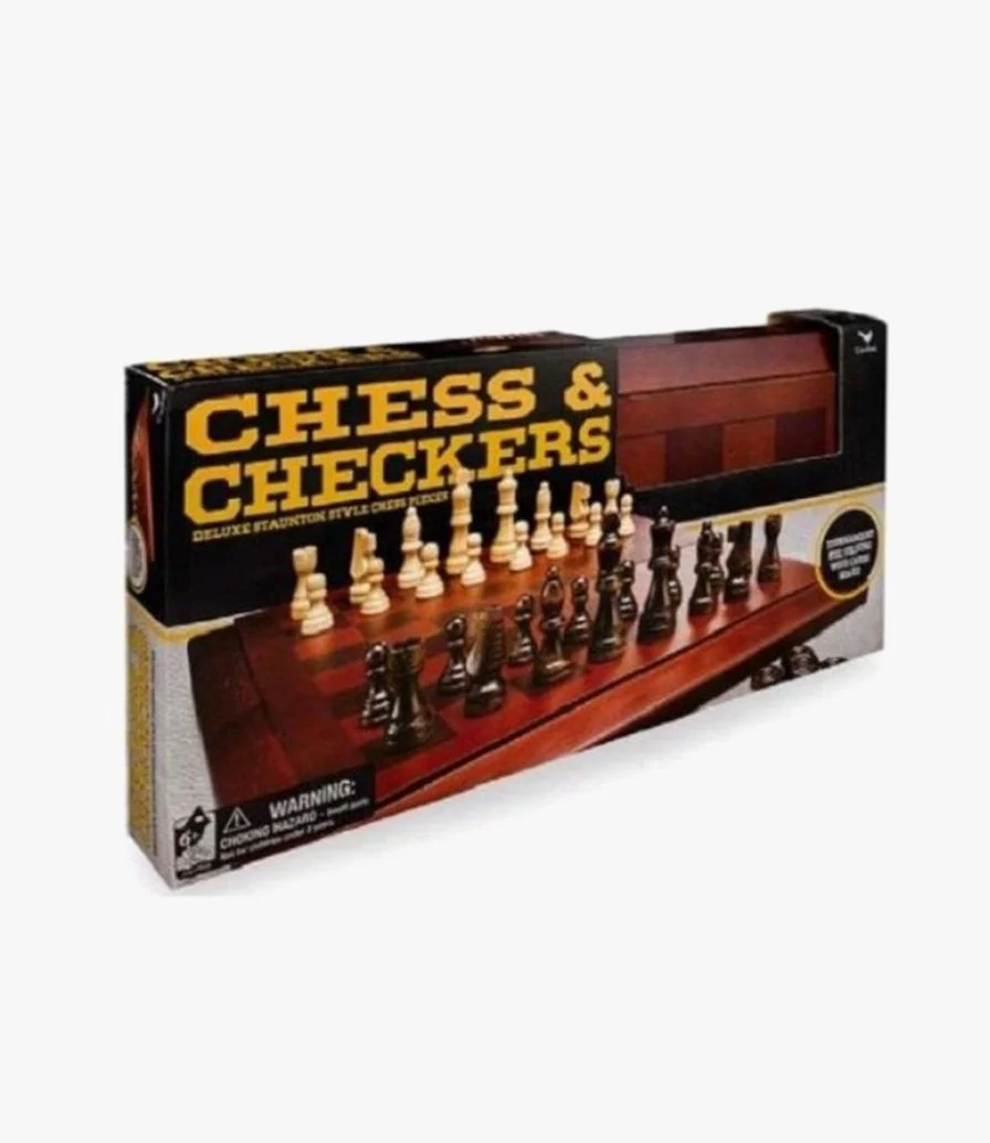 Classic Deluxe Wood Chess & Checkers Black & Gold