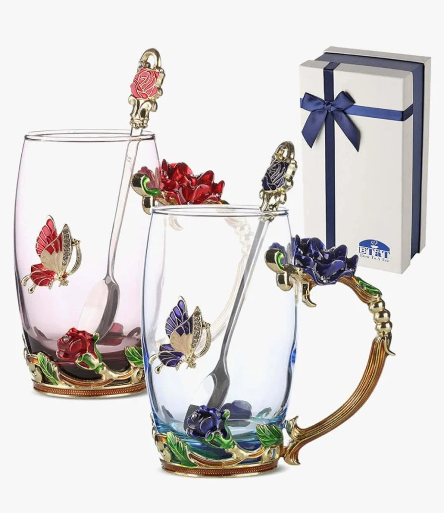 Colored Glass Rose and Butterfly Cup Set 2 by De’longhi