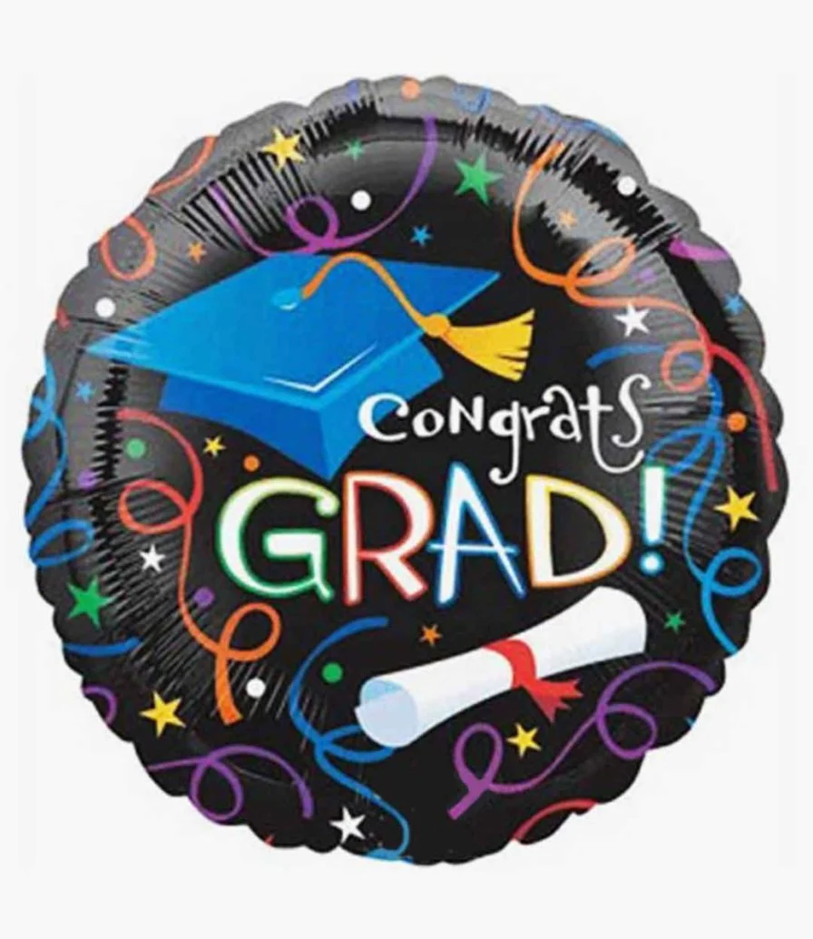 Congrats Grad Black Round Helium Balloon