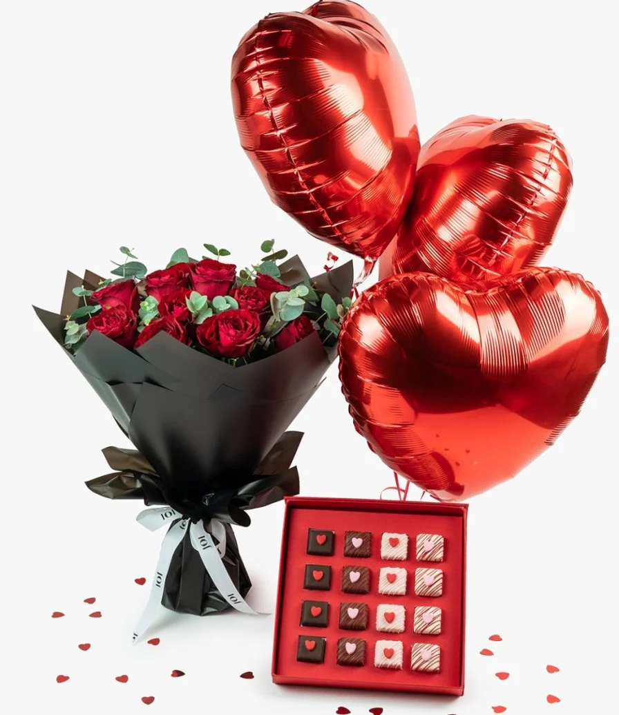Cubes of Love Roses & Balloon Bundle
