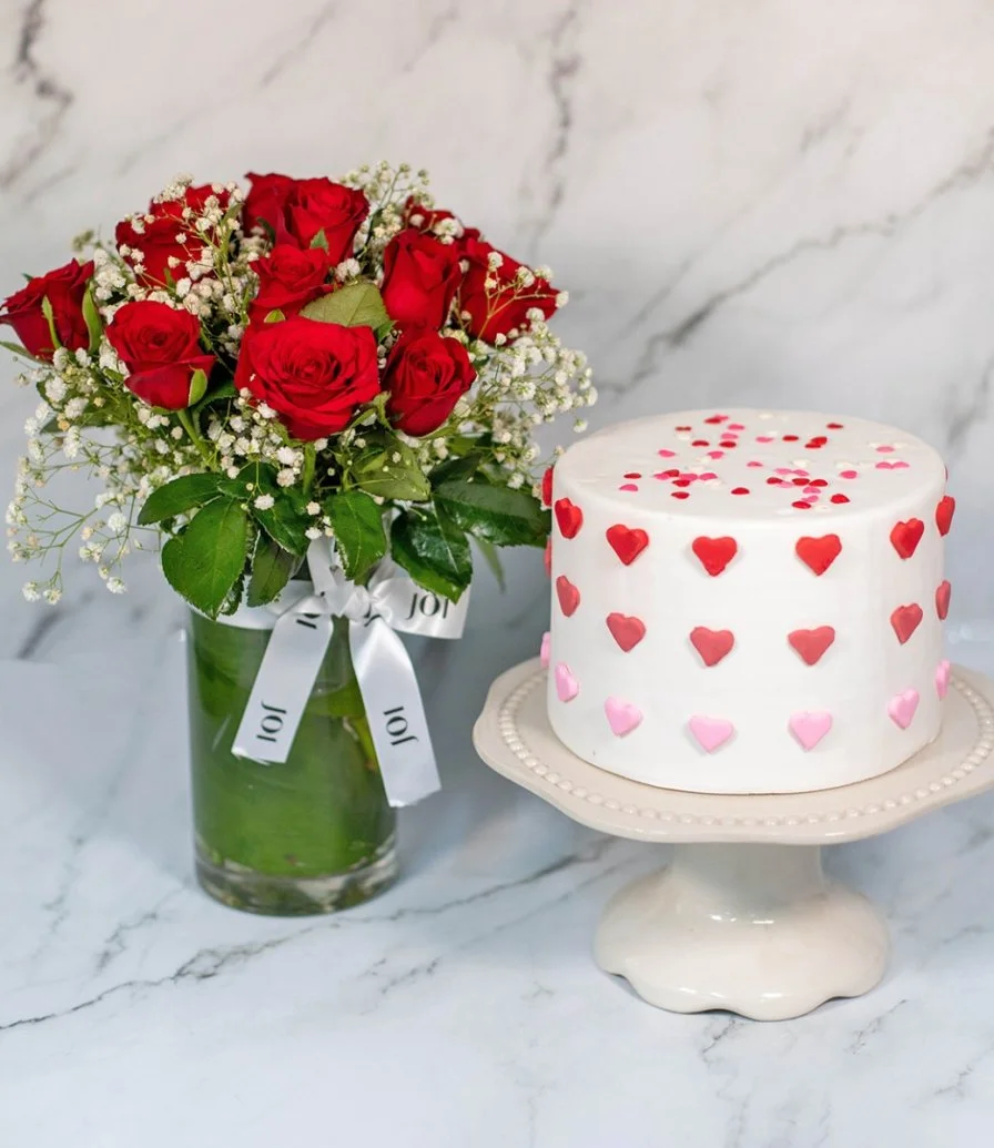 Cute Heart Cake & Red Roses Bundle by Secrets