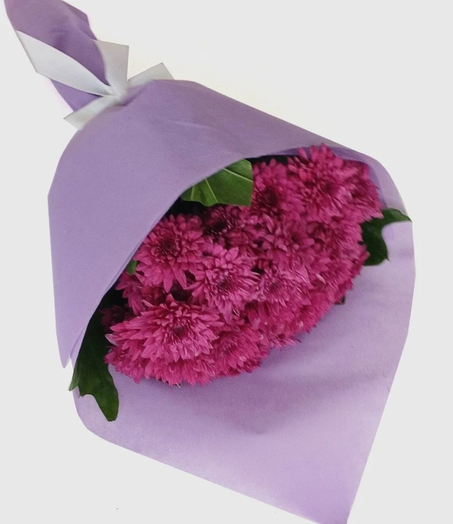 Dark Purple Chrysanthemums Wrapped Arrangement