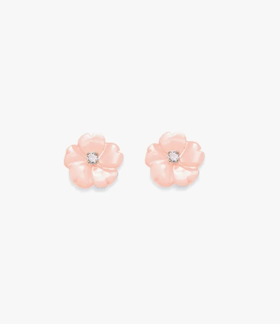 Pink Diamond Floral Earrings