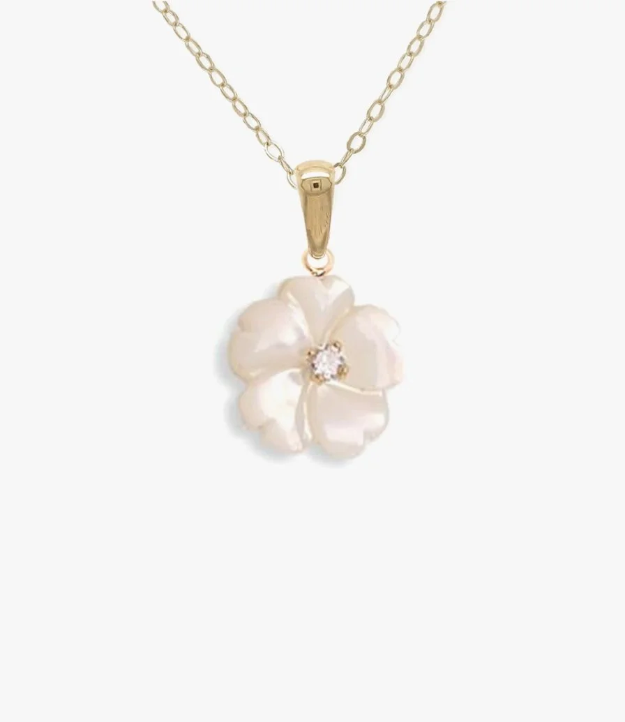Coral White Diamond Flower Necklace