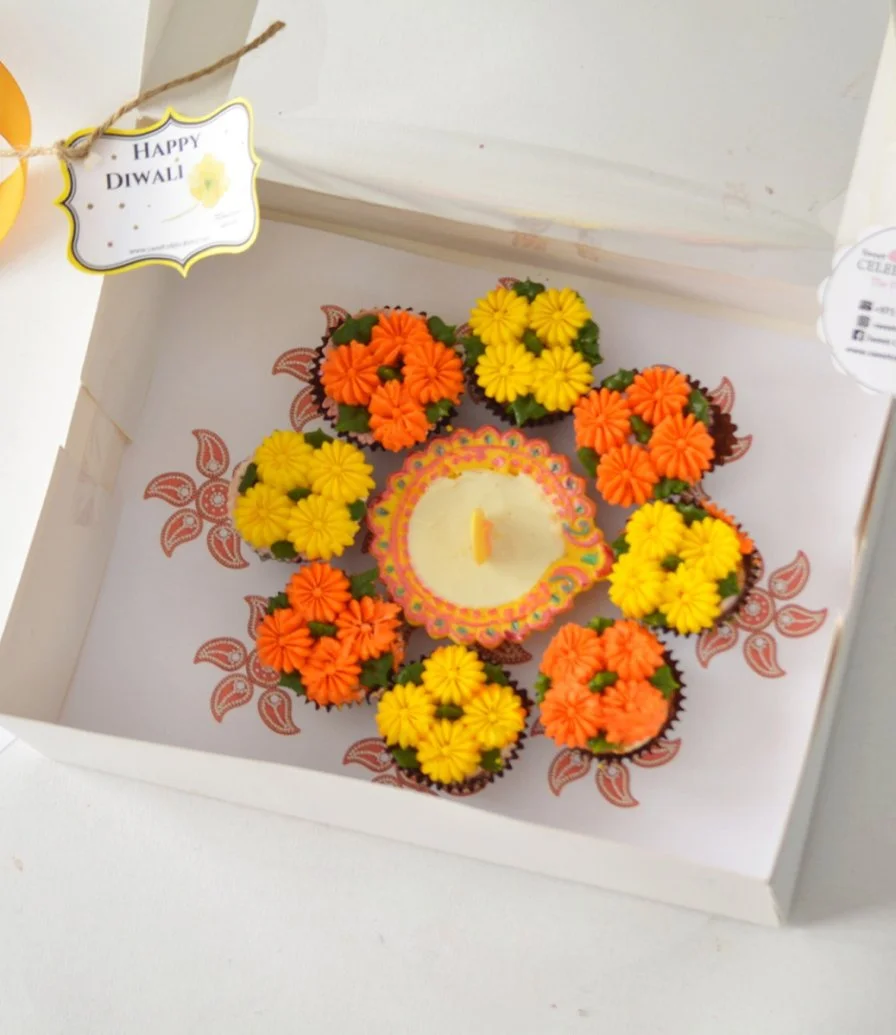 Diwali Yellow Orange Rangoli Cupcakes by Sweet Celebrationz