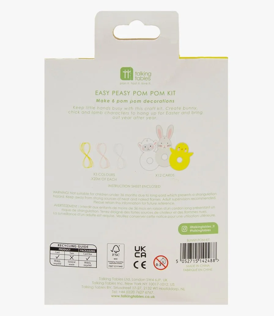 Easter Spring Bunny, Pom Pom Kit, 6 Pack