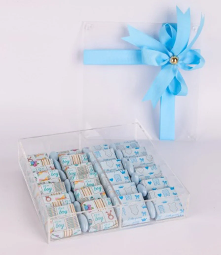 صندوق شوكولاتة أكريليك للمولود بلون أزرق من إيكلا