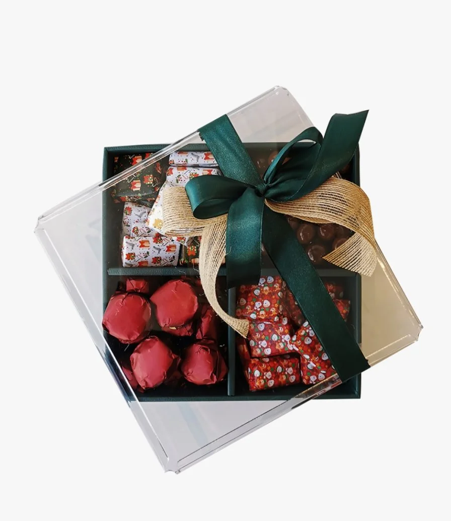 صندوق شوكولاتة جلد للكريسماس من إيكلا مع فواصل وغطاء أكريليك