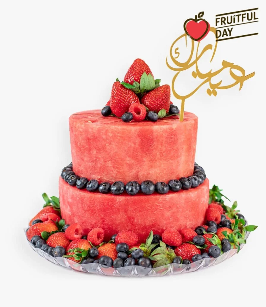 Eid Berry Cake 2-tier with Golden Arabic Topper by Fruitful Day