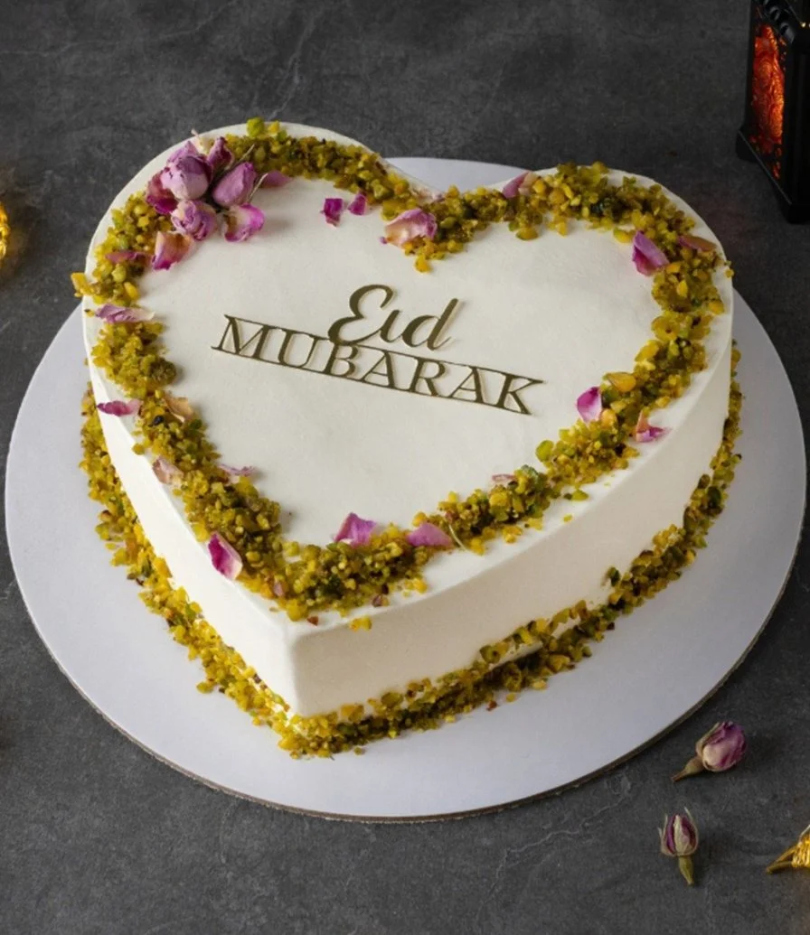 Eid Pistachio Heart Shaped Cake 1.5 kg by Cake Social
