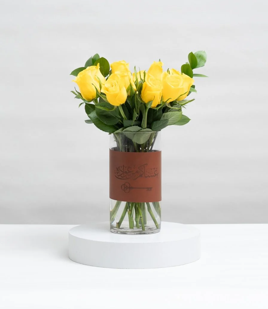 Eid Yellow Roses Flower Arrangement & Hot Stone Massage Gift Card by SBS Spa Bundle