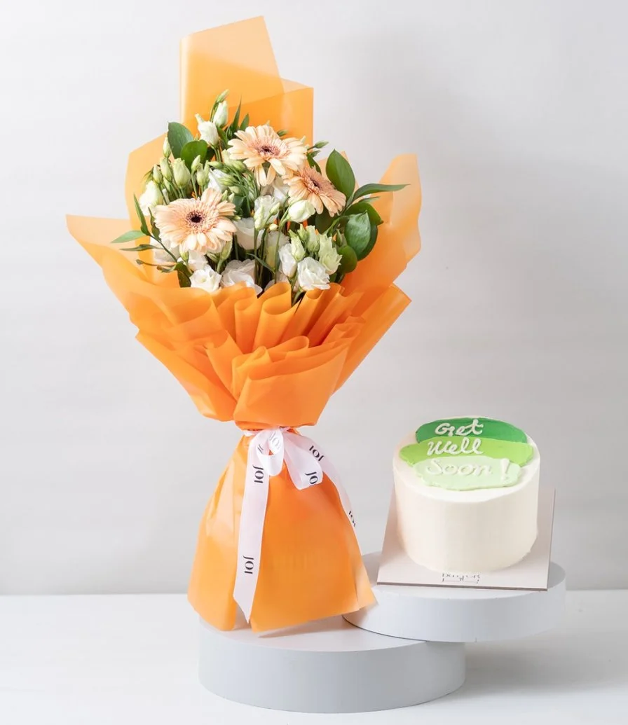 Elegant Blossom Hand Bouquet & Get Well Soon Cake Bundle