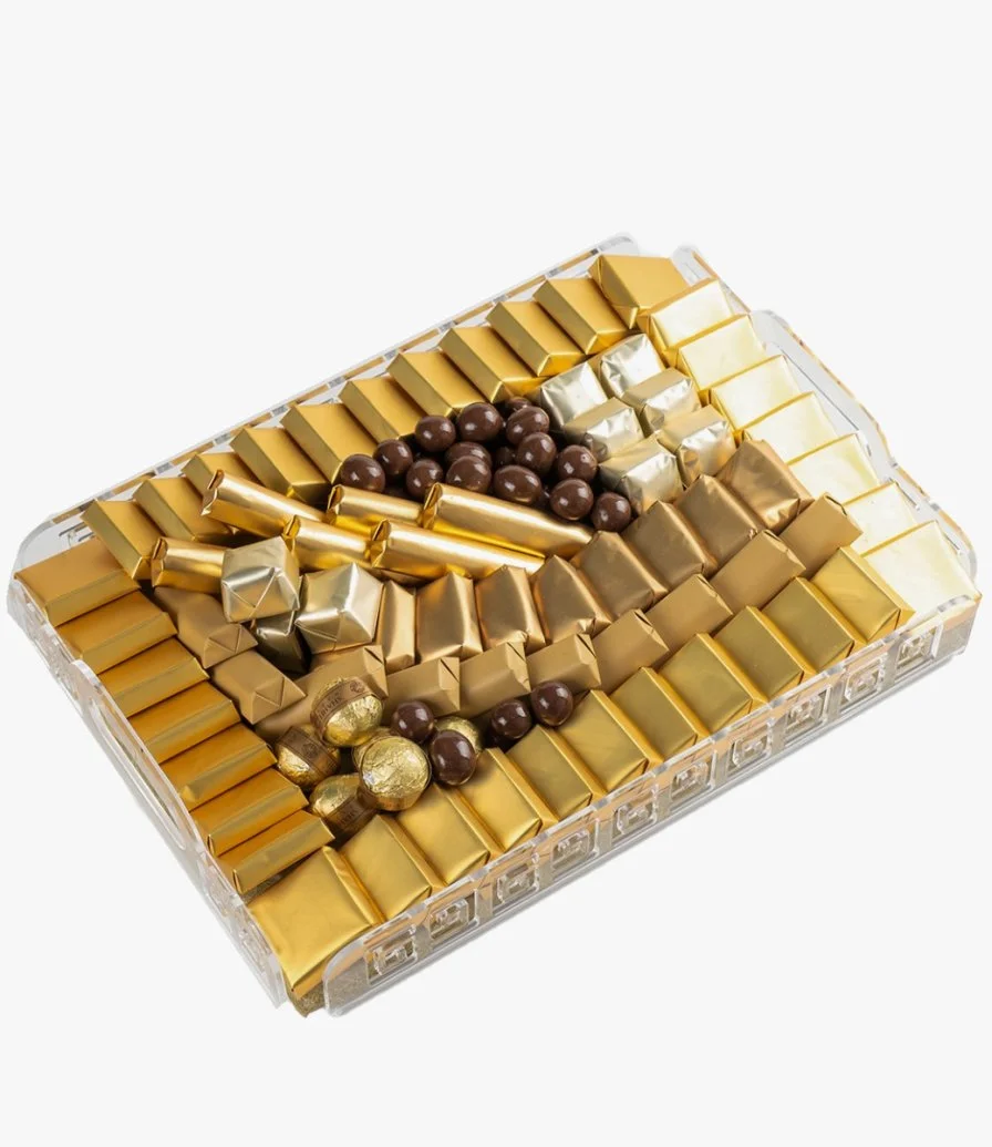 Elegant Gold Rectangular Acrylic Chocolate Tray by Hazem Shaheen Delights