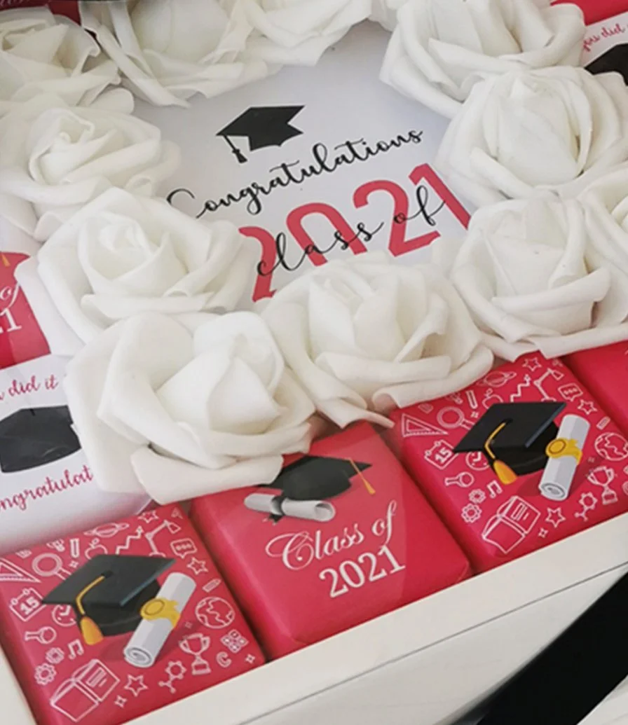 Elegant Graduation Chocolate Gift With Artificial Flowers By Eclat