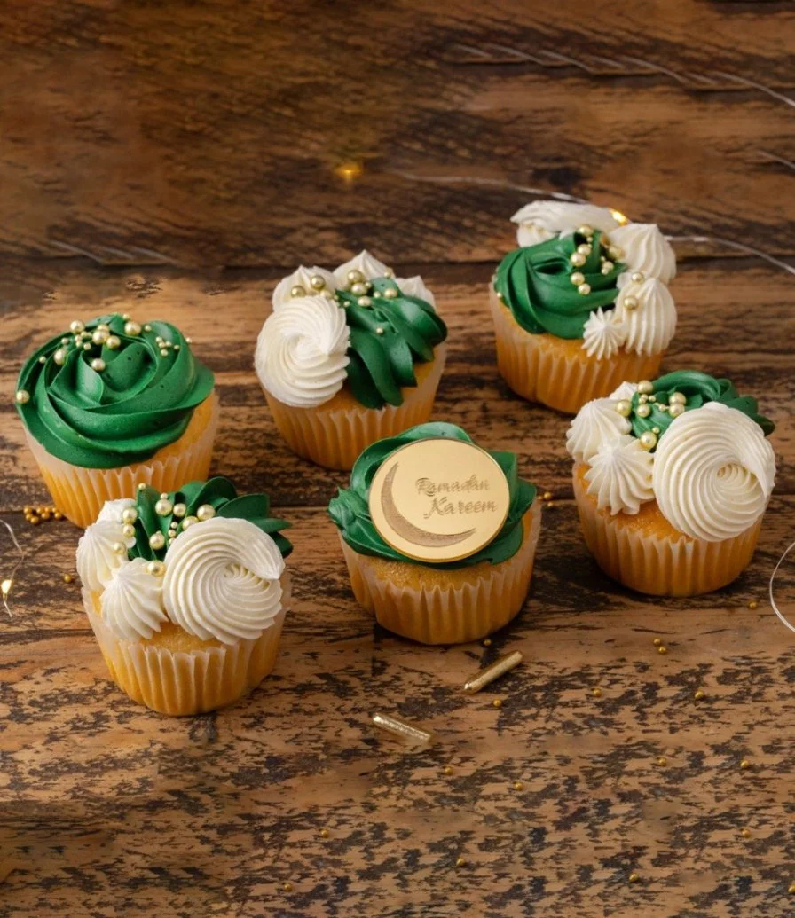 Elegant Green Ramadan Cupcakes 6pcs by Cake Social