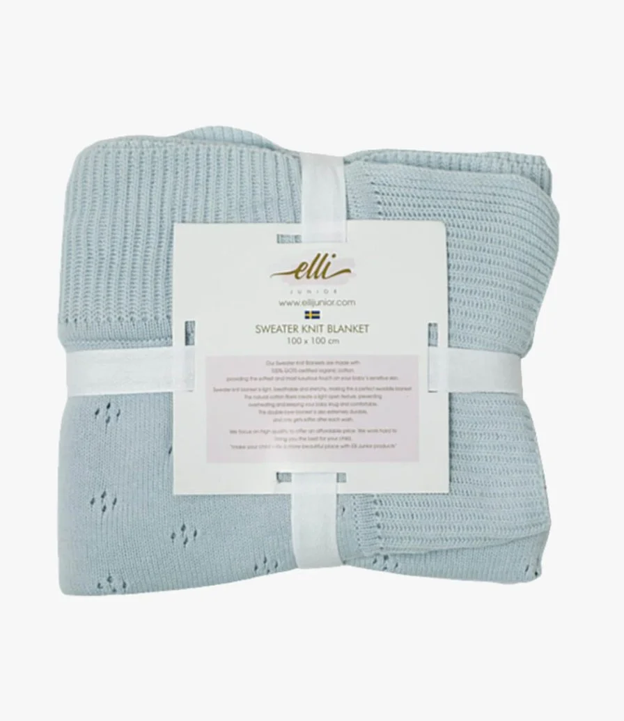 Huge Knitted Blanket in Organic Cotton - Baby blue - by Elli Junior