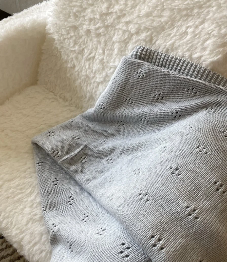 Huge Knitted Blanket in Organic Cotton - Grey - by Elli Junior