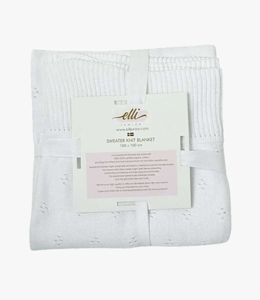 Huge Knitted Blanket in Organic Cotton - White - by Elli Junior