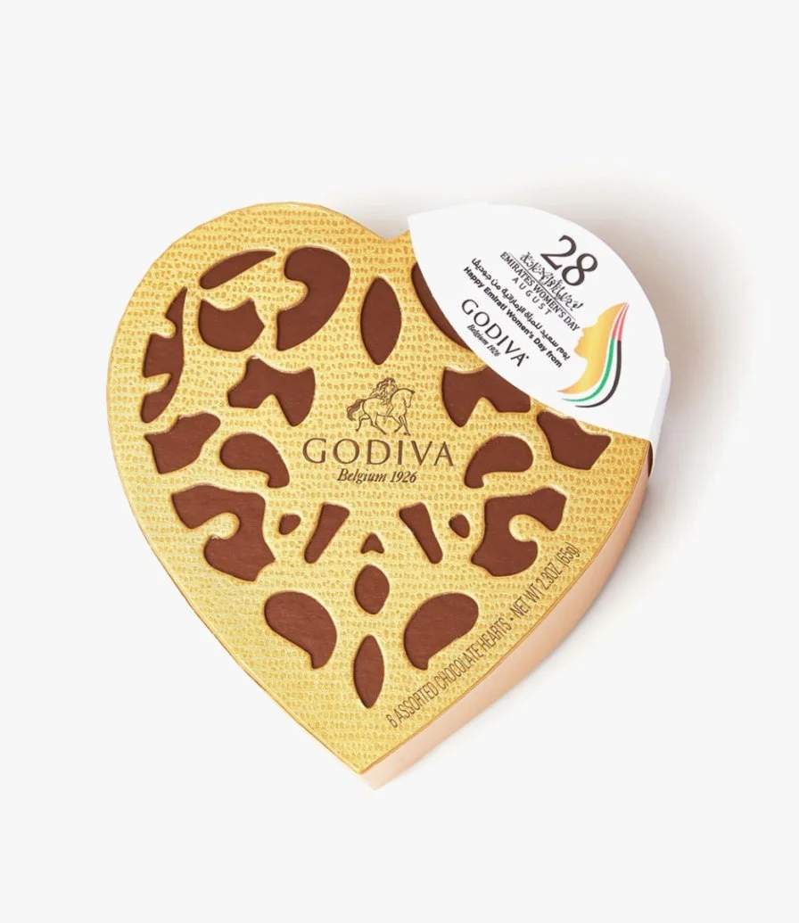 صندوق شوكولاتة بشكل قلب 6 قطع ليوم المرأة الإماراتية من جوديفا