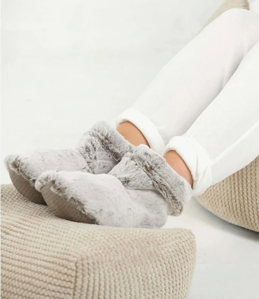 Faux Fur Heatable Slipper Boot - Grey By Aroma Home